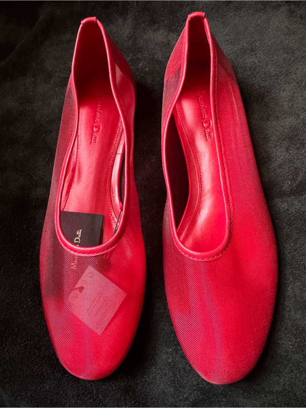 Massimo Dutti Red Mesh Ballet w Leather Trim Flat NWT